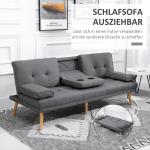Bäddsoffa 3-Sits Soffa Mörkgrå av Tyg och Trä för Vardagsrum Scandi Design med Hopfällbart Bord och Mugghållare Lastkapacitet upp till 250 kg
