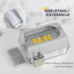 Kattlåda Kattsandlåda med Lock Ljusgrå av Rostfritt Stål och Plast för Katter under 4,5 kg Katttoaletthus med Skopa