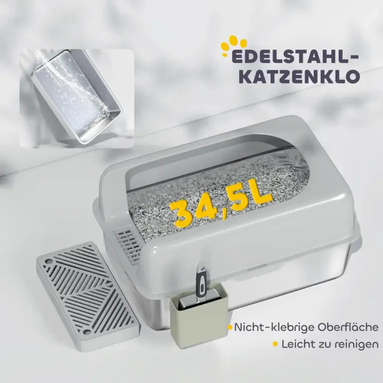 Kattlåda Kattsandlåda med Lock Ljusgrå av Rostfritt Stål