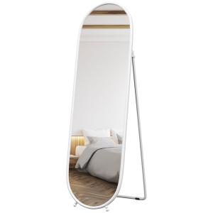 Oval Fullängdsspegel, Fristående, Metallram, Vit, 40 x 160 cm