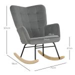 Gungstol Relaxstol Mörkgrå av Sammetslook och Trä för Sovrum Bekväm Fåtölj med Armstöd