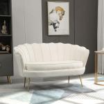 Soffa Loveseat Kräm av Sammet och Trä för Vardagsrum och Sovrum 2-Sits Stoppad Soffa med Armstöd upp till 150 kg 130 x 77 x 77 cm