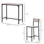 Barbord med 2 Stolar 3-Delat Bordsset MDF Modern Möbel för Kök och Matplats Natur och Svart 89 X 45 X 87 Cm