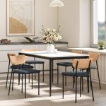 Set med 2 Matstolar i Linnelook, Armlös Design med Metallben, Grå