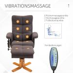 Massagestol med Pall och Förvaring, Bekväm TV-Stol med Massagefunktion, Justerbar Relaxfåtölj i Tyg, Brun, 80 x 86 x 99 cm