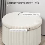 Pall Fotpall med Förvaringsutrymme Beige av Manchesterlook för Vardagsrum och Sovrum Rund Pall med Lock 60 x 60 x 41 cm