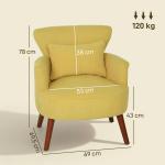 Fåtölj med Ländkudde Gul Tyg och Gummiträ för Vardagsrum och Sovrum Modern Accentstol med Träben Bekväm Sittplats med Stilren Design Lättmonterad