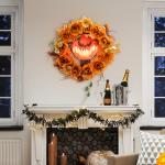 Halloweenkrans med Grusel Pumpadesign och Höstlöv samt Ljuseffekter för Dekoration Hållbar och Prisvärd Flerfärgad Plast och Tyg