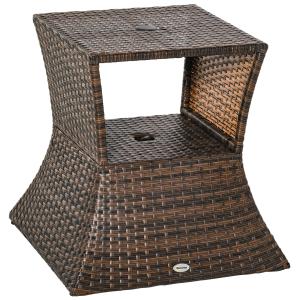 Trädgårdsbord Sidobord Parasollställ Polyrattan för Trädgård och Terrass Brun 54 X 54 X 55 Cm