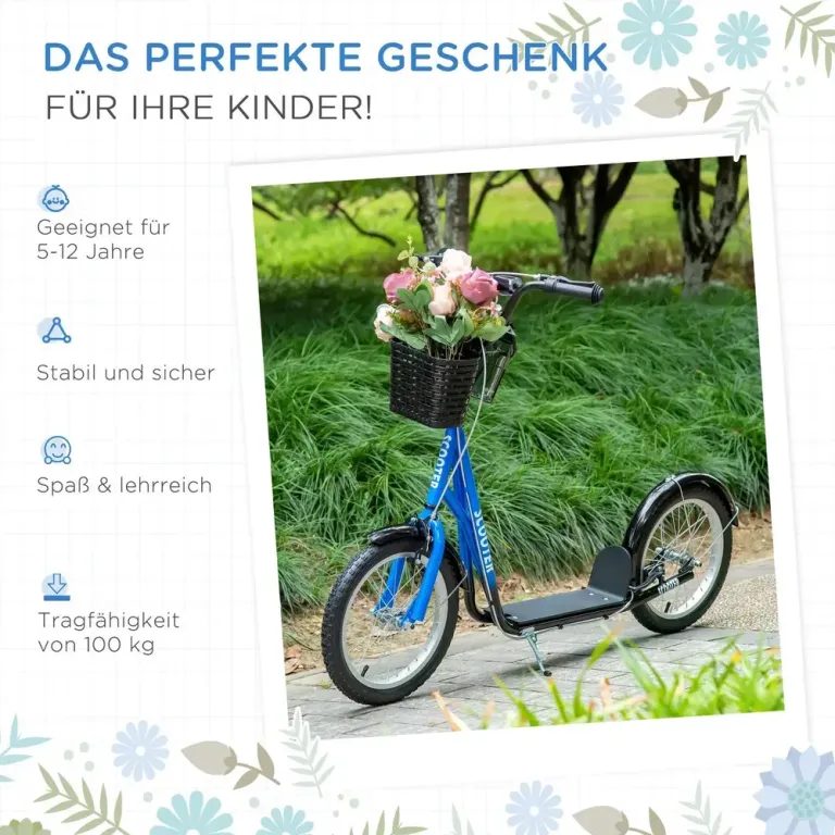 Sparkcykel för Barn med Korg och Broms Blå