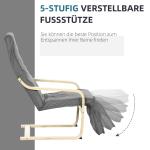 Accentfåtölj med Justerbart Fotstöd, Björkträ, upp till 120 kg, Grå, 66,5 x 94 x 100 cm