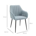 Matsalsstolar i Linnetyg 2-Pack, Bekväma Kökstolar med Armstöd och Metallben, Modern Design för Matplatsen, Blå, 59,5 x 56,5 x 81 cm