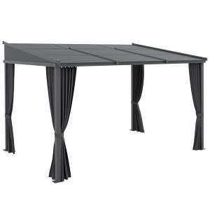 Pergola med Skjutbart Tak, Modern Trädgårdspaviljong med Gardiner, Justerbart Solskydd för Uteplatsen, Mörkgrå, 3,65 x 2,55 m