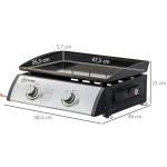 Bordsgrill Gasgrill BBQ Silver av Rostfritt Stål och Metall för Camping och Picknick med 2 Brännare och Slang Non-Stick Grillplatta Praktisk