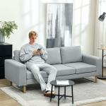 3-sits Soffa med Massiv Träram och Metallben, Ljusgrå