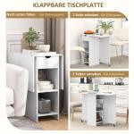 Matbord Fällbord Mobilt Köksbord Vit av Trä för Matsal och Små Rum Bord för 2-4 Personer med Hyllor 114,5 x 70 x 75 cm