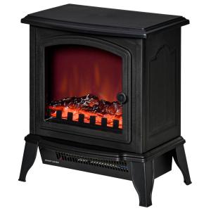 Elektrisk Spis Kamin Svart av Metall och Glas för Vardagsrum Fristående med LED Flammeffekt och Värme 2000 W