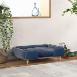 Hundsäng Hundsoffa Mörkblå av Polyester och Trä för Hundar Hundkorg med Träben Bekväm Sovplats Modern Design 96 x 66 x 24 cm