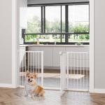 Säkerhetsgrind Hundgrind Vit av Metall för Husdjur Justerbar Trappgrind med 3 Förlängningar Ingen Borrning 74-147,5 cm