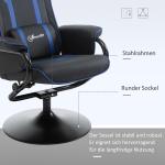 Avslappningsstol Spelstol Mörkblå Svart av Konstläder och Metall för Gaming och Vardagsrum 130° Tippbar med Fotpall Stoppad Stol