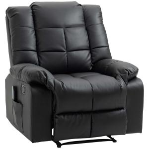 Elektrisk Massagestol i Konstläder, Bekväm TV-Fåtölj med Värme och Vibration, Ergonomisk Design för Avkoppling, Svart, 94 x 99 x 99 cm