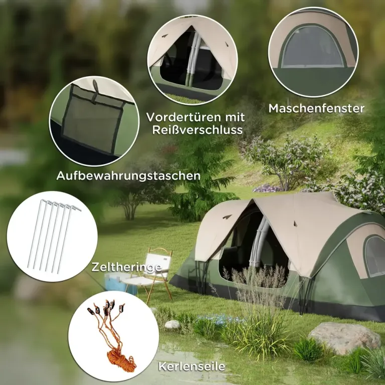 Campingtält Tunneltält för 8 Personer Mörkgrön av Polyester