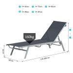 Trädgårdssolstol Relaxstol 5-Nivå Ryggstöd Svart Metall för Trädgård och Terrass 170 X 58 X 97 Cm