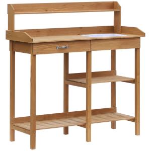 Planteringsbord med Zinkbalja Granträ med Hyllor Arbetsbänk för Odling och Växtvård Natur 112 Cm