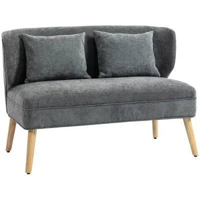 Soffa Grå Chenille och Trä Liten med Hög Rygg 2-Sits