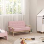 Barnfåtölj Sammet Rosa Trä och Tyg för Barnrum Mjuk Barnsoffa med Stoppning och Armstöd Bekväm Design och Fin Inredning 3–15 År