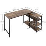 L-Format Hörnskrivbord med Hylla, Rymligt Datorbord med Låda för Hemmakontor, Industriell Design i Trä och Metall, Rustik Brun, 135 x 90 x 79 cm