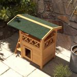 Katthus Kattvilla Natur av Massivt Trä för Utomhusbruk 2-Vånings Hus med Asfalttak och Balkong Trappa för Katter 77 x 50 x 73 cm
