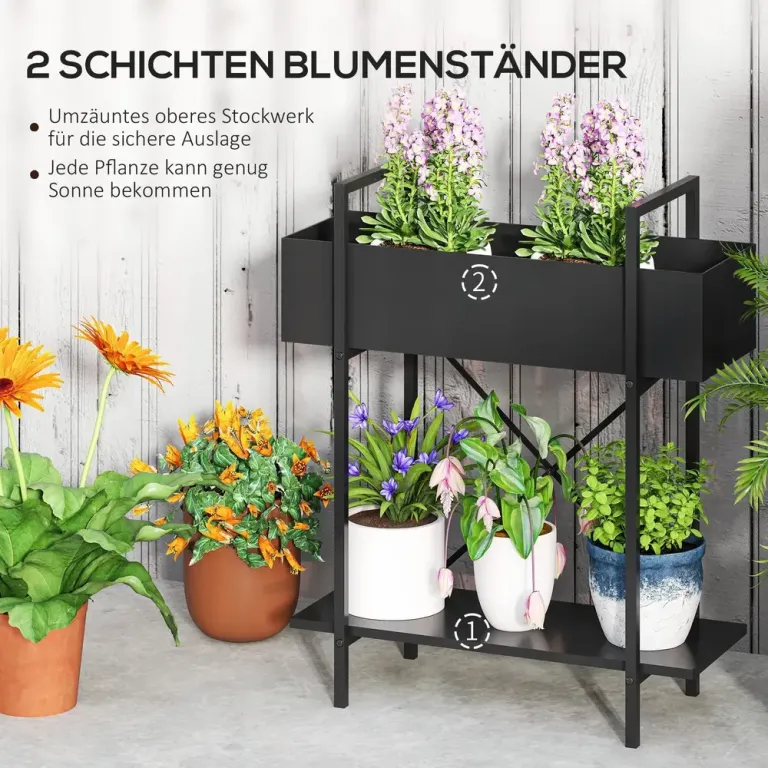 Växtställ Blomsterhylla 2 Våningar Svart 70 cm