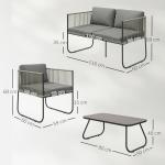 Trädgårdsmöbelset i Polyrattan Loungeset med Soffa, Fåtölj och Bord med Kuddar, Brun+Mörkgrå, 116x60x69 cm