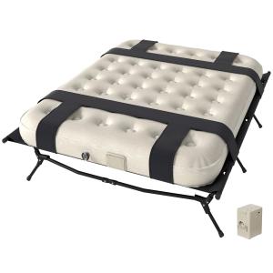 Campingsäng Gästsäng med Luftmadrass Svart Khaki av Oxford ve PVC för Resa ve Utomhus Extra Bred Säng för 2 Vuxna 200 x 153 cm