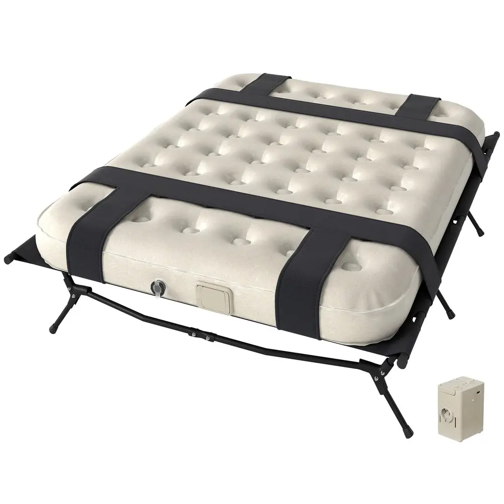 Campingsäng Gästsäng med Luftmadrass Svart 200 x 153 Cm