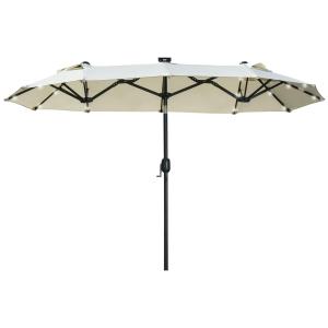 Dubbelparasoll med Solcellspanel och 35 LED-Lampor för Terrass Hållbar och Stabil Beige Polyester och Stål 2,92 x 1,50 x 2,18 m