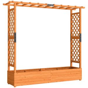 Odlingslåda med Spaljé Orange Trä för Trädgård och Uteplats Blomlåda med Tak och Klätterstöd Dekorativ Plantering 196x44x181 cm