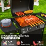 Gasgrill 7 KW Grillvagn med 3 Brännare, Side Cooker och Rulllås, Svart, 107x54x96 cm