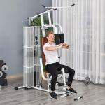 Kompakt Hemgym med 45 kg Vikter, Mångsidig Träningsstation med Benpress, Robust Stålram och PU-Läder för Hemmaträning, Vit, 150 x 110 x 210 cm