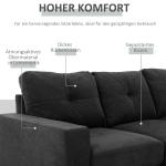 Hörnsoffa L-Form Soffa Svart av Tyg med Linnelook för Vardagsrum 3-Sits Soffa med Schäslong Modern Design