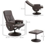 Snurrbar TV-Fåtölj med Pall, Bekväm Relaxstol med Massage och Liggfunktion, Mjukt Konstläder för Avkoppling, Brun, 76 x 81 x 105 cm