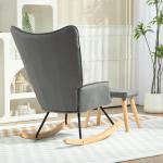 Gungstol Amningsstol Mörkgrå av Sammet och Trä för Sovrum Bekväm Fåtölj med Pall Vingstol 66 x 96 x 101 cm
