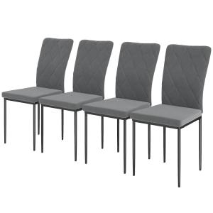 Matstolar Köksstolar Set om 4 Mörkgrå av Sammetslook och Metall för Matbord och Kök Stoppade Stolar med Ryggstöd