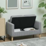 Soffa Loveseat 2-Sits Liten Soffa Ljusgrå av Tyg med Manchesterlook och Trä för Vardagsrum Modern Stoppad Soffa med Förvaring 117 x 63 x 79 cm