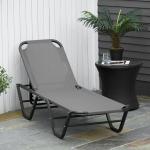 Justerbar Solsäng i Aluminium, Ergonomisk Solstol med 5 Lägen, Väderbeständig Textilene för Trädgård och Pool, Grå/Svart, 163 x 58,5 x 91 cm