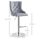 Barstolar i Sammet 2-Pack, Snurrbara Köksstolar med Fotstöd, Justerbar Höjd för Bar och Kök, Ljusgrå, 46 x 55 x 102-123 cm