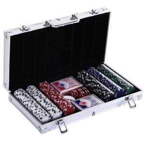 Pokerset Prisvärd Silver Aluminium för Spelkväll med 300 Marker och Tillbehör i Låsbart Fodral för Texas Holdem och Blackjack