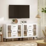 Sideboard Modernt Vit MDF och Glas för Vardagsrum och Kök Skänk med 3 Lådor och Soft Close-dörrar Rymlig Förvaring 120 cm