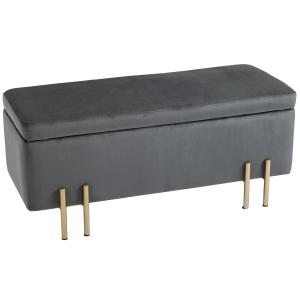 Bänk Stoppad med Förvaringsutrymme Bröstbänk Tyg Metall Gummi och Trä för Hall och Vardagsrum Mörkgrå 100 X 40 X 42 Cm